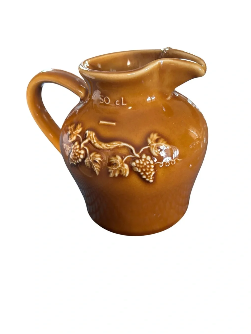 VTG REVOL La Porcelaine French Creamer Pitcher Embossed Grape Leaves R79 Caramel